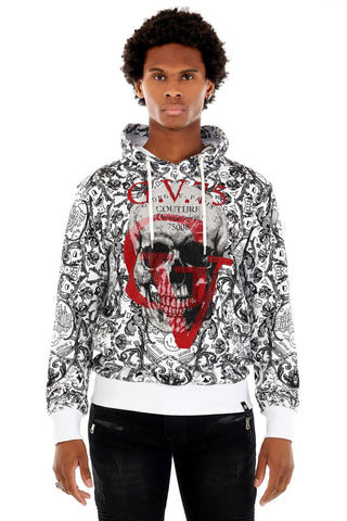 MEN GEORGE V WHITE/ RED WITH GV SKULL HEAD GLITTERY HOODIE