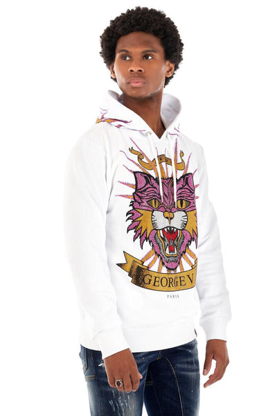 MEN WHITE GEORGE V PINK CAT GLITTERY HOODIE