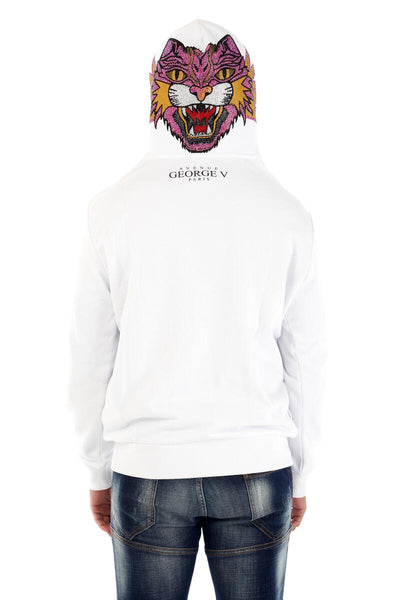 MEN WHITE GEORGE V PINK CAT GLITTERY HOODIE