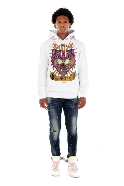 MEN WHITE GEORGE V PINK CAT GLITTERY HOODIE