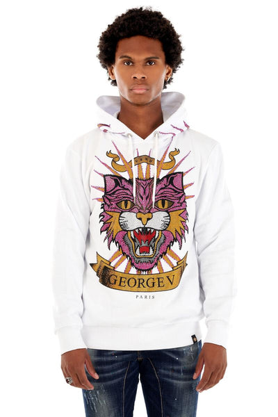 MEN WHITE GEORGE V PINK CAT GLITTERY HOODIE