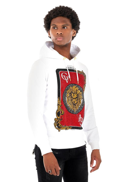 MEN GEORGE V WHITE/ RED WITH GOLD LION HEAD GLITTERY HOODIE