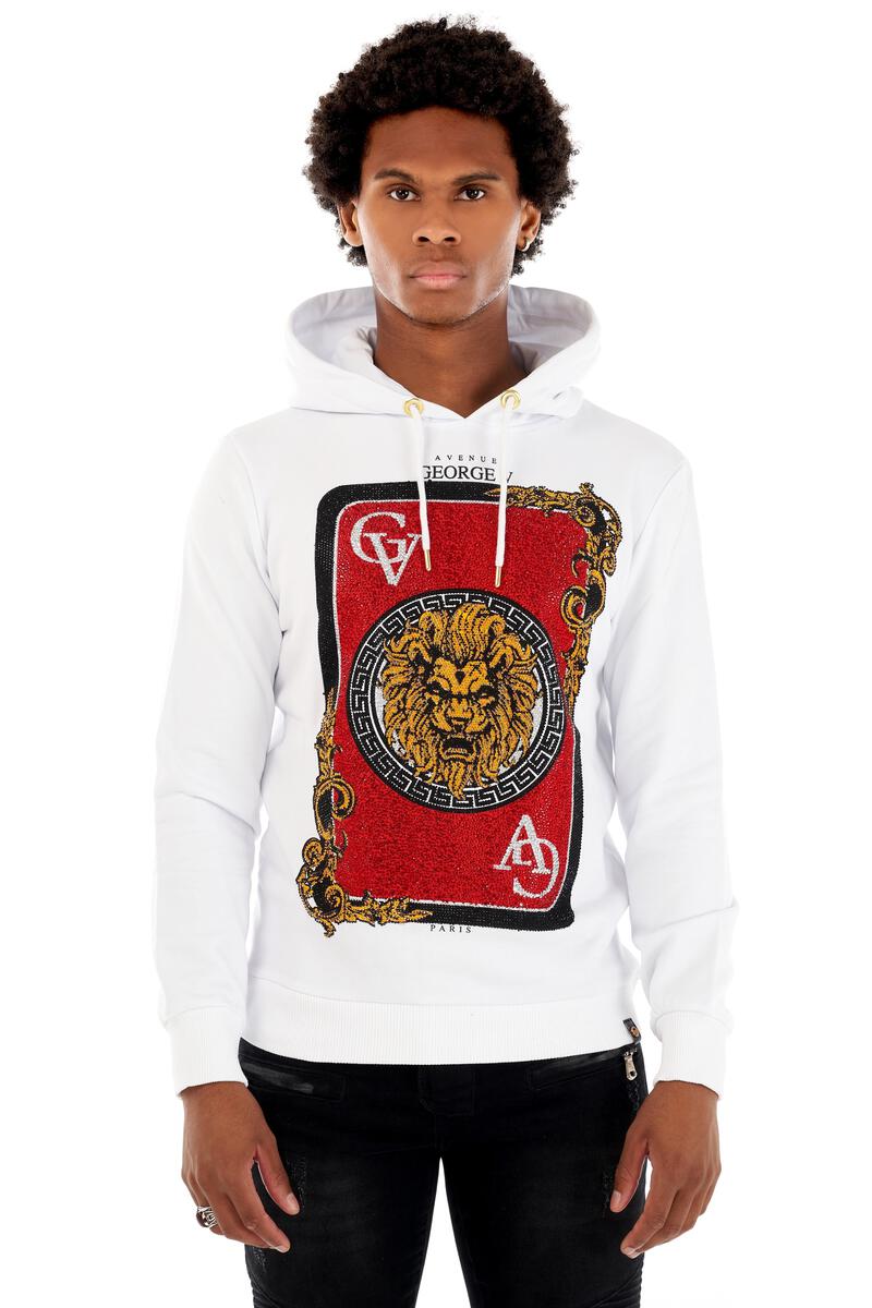 MEN GEORGE V WHITE/ RED WITH GOLD LION HEAD GLITTERY HOODIE