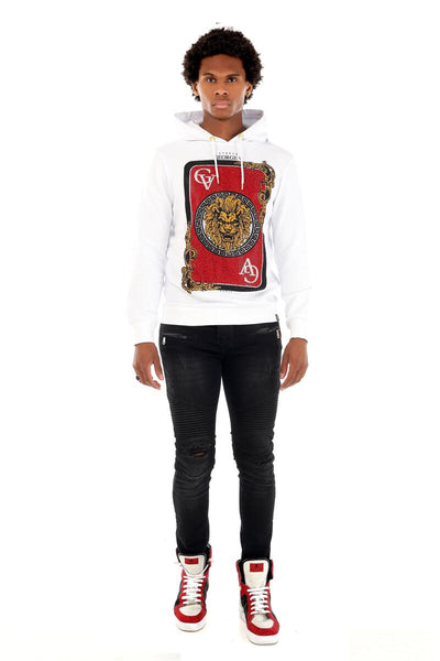 MEN GEORGE V WHITE/ RED WITH GOLD LION HEAD GLITTERY HOODIE