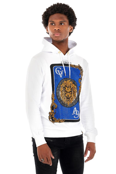 MEN GEORGE V WHITE/ BLUE WITH GOLD LION HEAD GLITTERY HOODIE