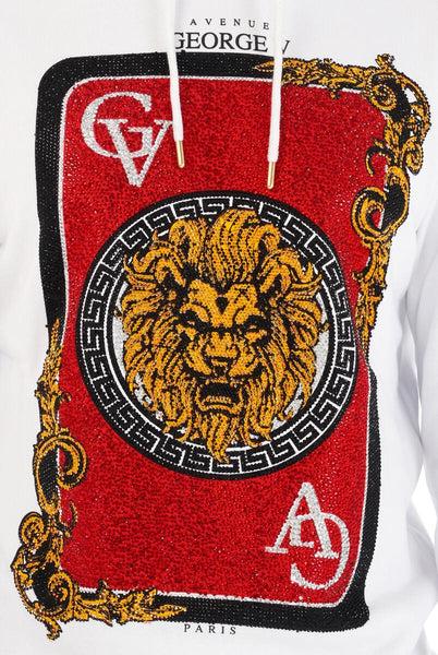 MEN GEORGE V WHITE/ RED WITH GOLD LION HEAD GLITTERY HOODIE