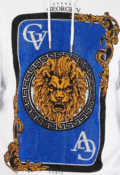 MEN GEORGE V WHITE/ BLUE WITH GOLD LION HEAD GLITTERY HOODIE