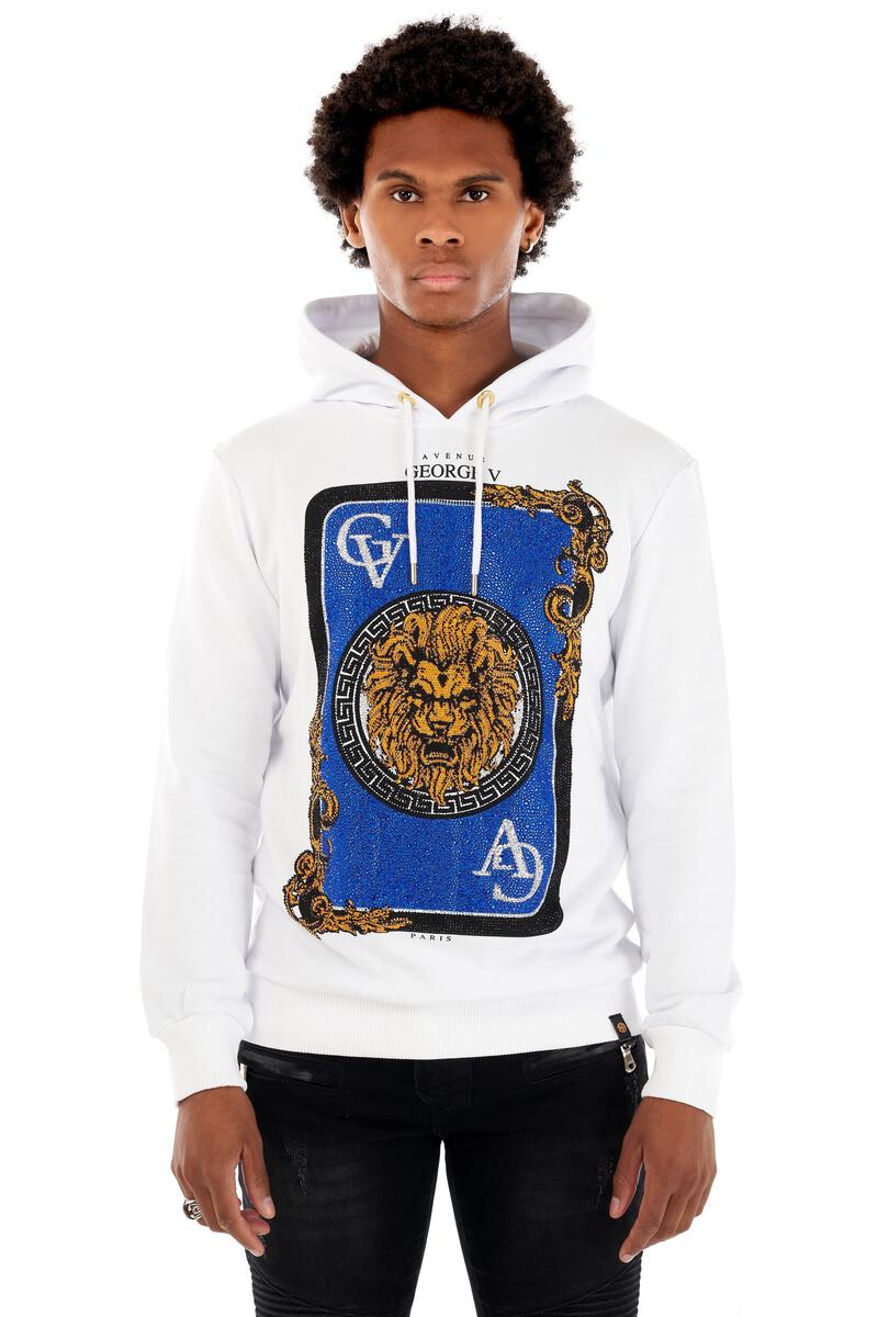 MEN GEORGE V WHITE/ BLUE WITH GOLD LION HEAD GLITTERY HOODIE