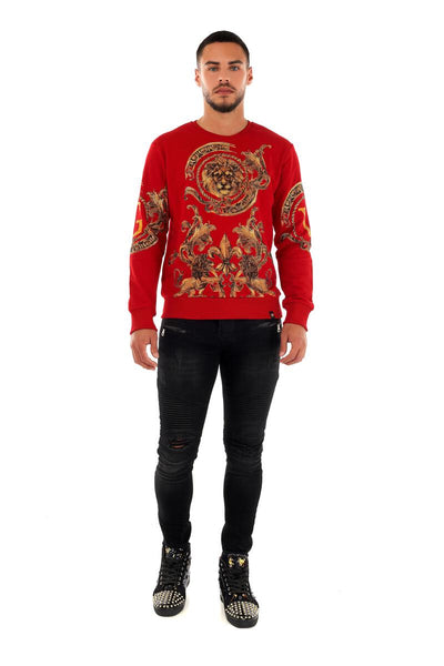 MEN GEORGE V RED GOLDEN LION GLITTERY CREW