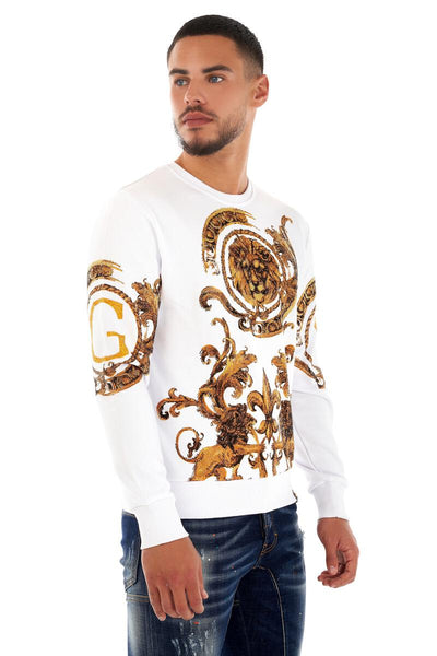 MEN GEORGE V WHITE WITH GOLDEN LION GLITTERY CREW