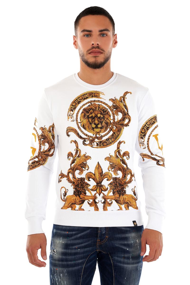 MEN GEORGE V WHITE WITH GOLDEN LION GLITTERY CREW