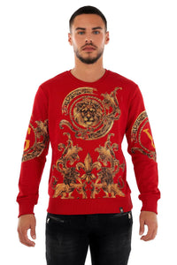 MEN GEORGE V RED GOLDEN LION GLITTERY CREW