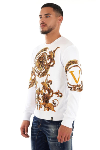 MEN GEORGE V WHITE WITH GOLDEN LION GLITTERY CREW