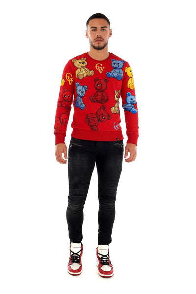 MEN GEORGE V RED ALL OVER TEDDY BEAR GLITTERY CREW