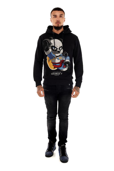 MEN BLACK SUPER PANDA GLITTERY GEORGE V HOODIE