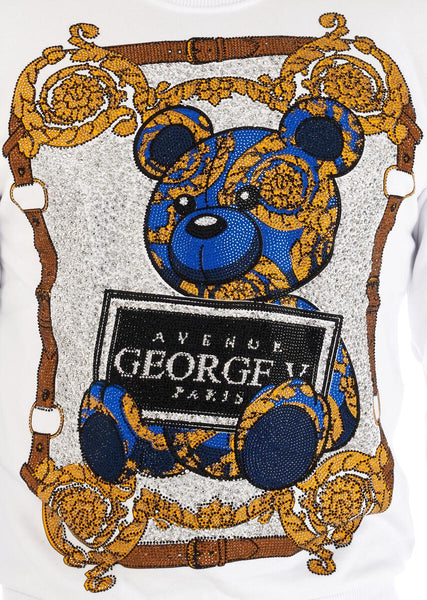 MEN WHITE GLITTERY TEDDY BEAR GEORGE V CREW