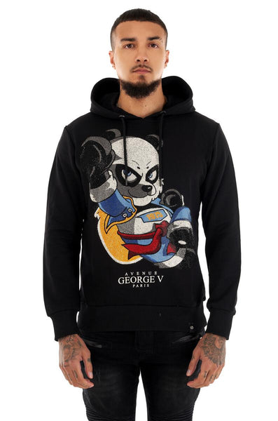 MEN BLACK SUPER PANDA GLITTERY GEORGE V HOODIE