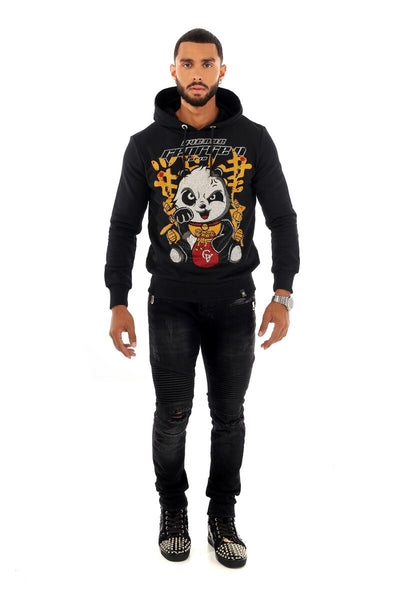 MEN BLACK KUNG FU PANDA GLITTERY GEORGE V HOODIE