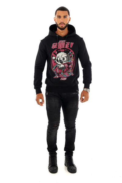 MEN BLACK FIGHTING PANDA GLITTERY GEORGE V HOODIE