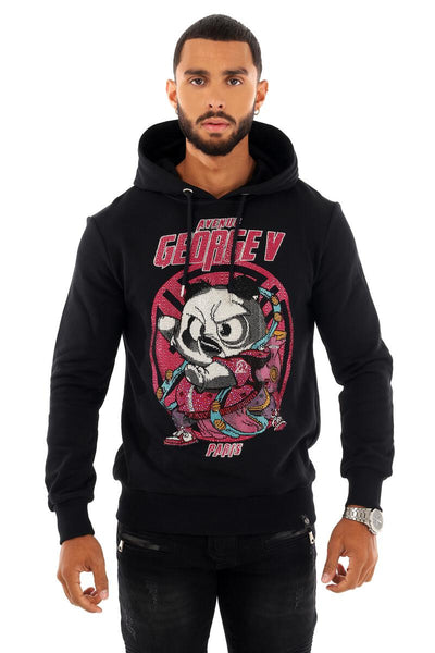 MEN BLACK FIGHTING PANDA GLITTERY GEORGE V HOODIE