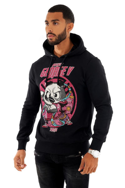 MEN BLACK FIGHTING PANDA GLITTERY GEORGE V HOODIE