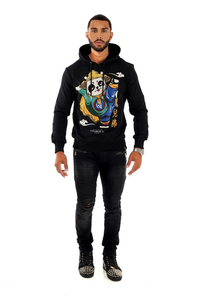 MEN BLACK KICKING PANDA GLITTERY GEORGE V HOODIE