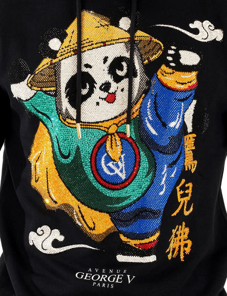 MEN BLACK KICKING PANDA GLITTERY GEORGE V HOODIE