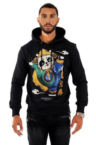 MEN BLACK KICKING PANDA GLITTERY GEORGE V HOODIE