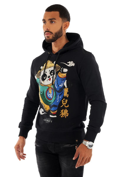 MEN BLACK KICKING PANDA GLITTERY GEORGE V HOODIE