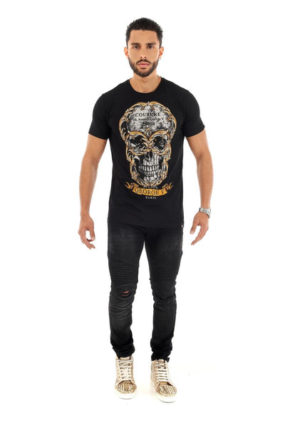 MEN GEORGE V NAVY/ GOLD COUTURE SKULL GLITTERY TSHIRT