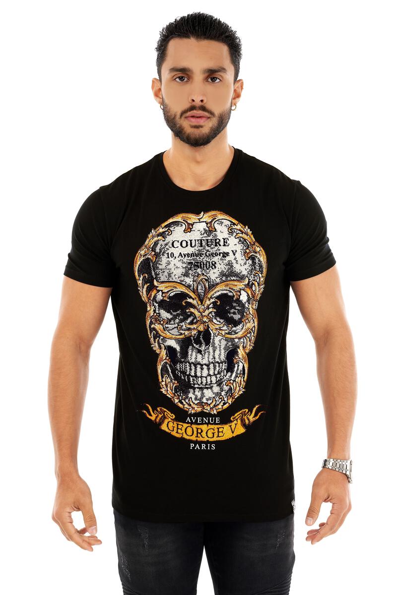 MEN GEORGE V NAVY/ GOLD COUTURE SKULL GLITTERY TSHIRT