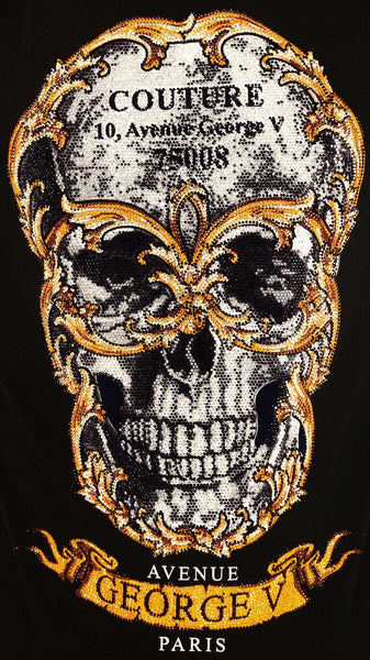 MEN GEORGE V NAVY/ GOLD COUTURE SKULL GLITTERY TSHIRT