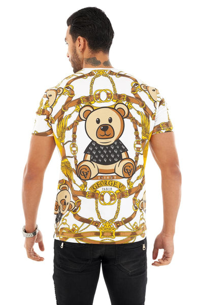 MEN GEORGE V WHITE CHAIN TEDDY BEAR GLITTERY TSHIRT