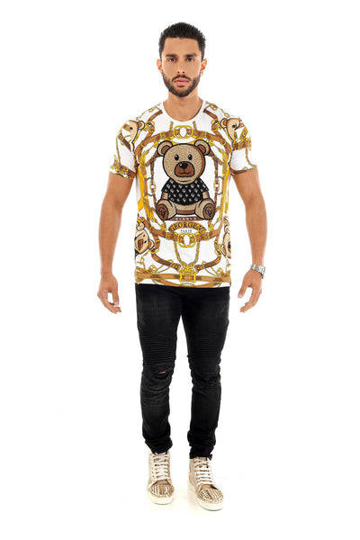 MEN GEORGE V WHITE CHAIN TEDDY BEAR GLITTERY TSHIRT