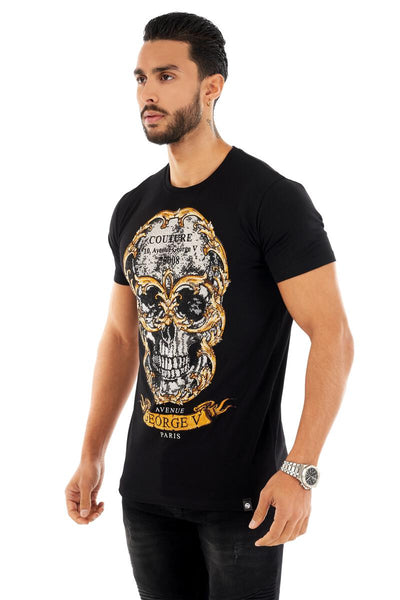 MEN GEORGE V NAVY/ GOLD COUTURE SKULL GLITTERY TSHIRT