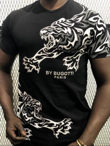 MENS BLACK BUGGOTTI TIGER GITTERY RHINESTONE TEE