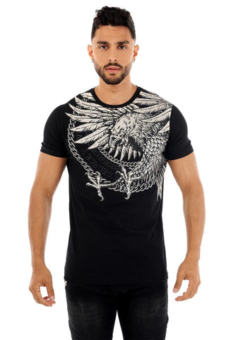 MEN BLACK GEORGE V SILVER EAGLE GLITTERY TSHIRT