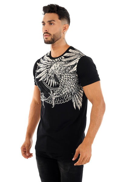 MEN BLACK GEORGE V SILVER EAGLE GLITTERY TSHIRT