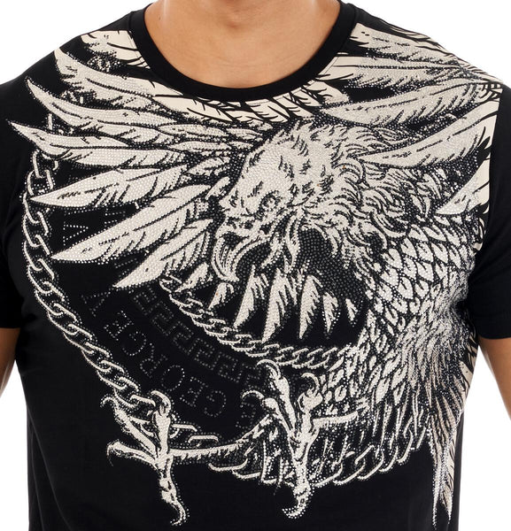 MEN BLACK GEORGE V SILVER EAGLE GLITTERY TSHIRT