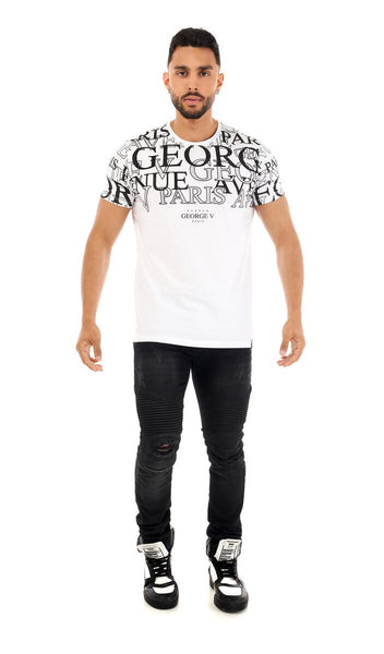 MEN GEORGE V WHITE SHOULDER SIGNATURE GLITTERY TSHIRT