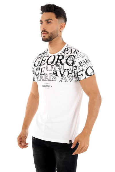 MEN GEORGE V WHITE SHOULDER SIGNATURE GLITTERY TSHIRT