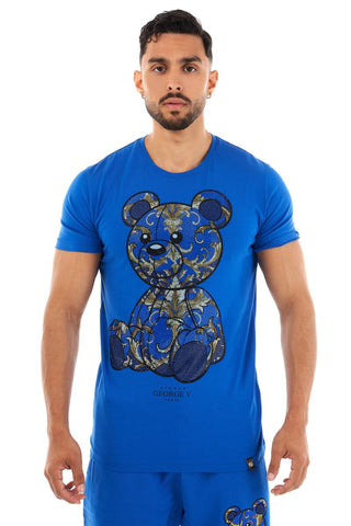 MEN GEORGE V ROYAL BLUE TEDDY BEAR GLITTERY TSHIRT