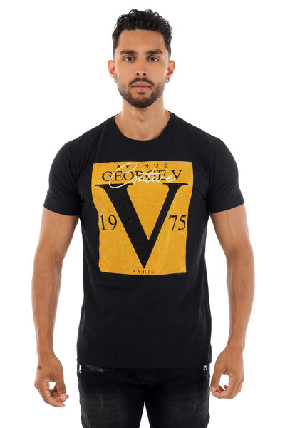 MEN GEORGE V BLACK/ GOLD V BOX GLITTERY TSHIRT