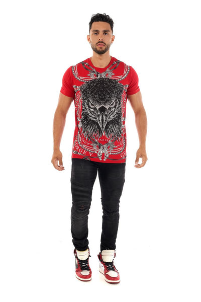 MEN GEORGE V RED OWL FACE GLITTERY TSHIRT