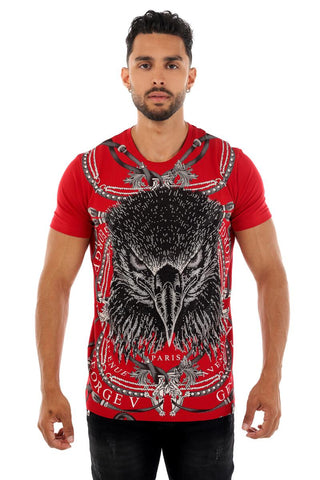 MEN GEORGE V RED OWL FACE GLITTERY TSHIRT