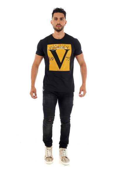 MEN GEORGE V BLACK/ GOLD V BOX GLITTERY TSHIRT