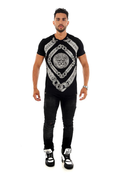 MEN GEORGE V BLACK WITH SILVER LION FACE GLITTERY TSHIRT