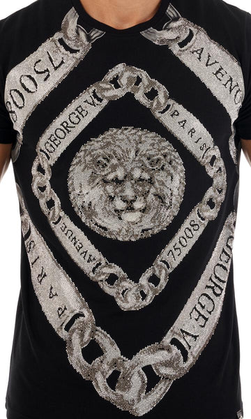 MEN GEORGE V BLACK WITH SILVER LION FACE GLITTERY TSHIRT