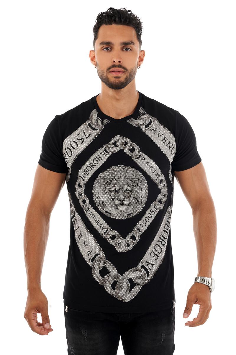 MEN GEORGE V BLACK WITH SILVER LION FACE GLITTERY TSHIRT