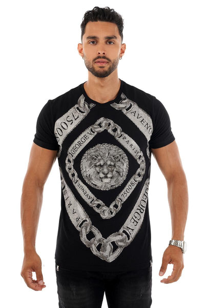 MEN GEORGE V BLACK WITH SILVER LION FACE GLITTERY TSHIRT